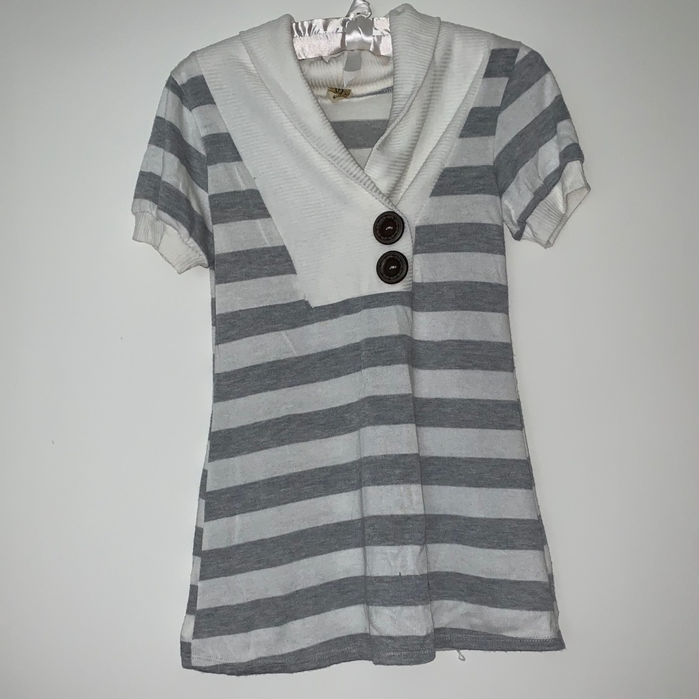 Shawl collar button short sleeve
